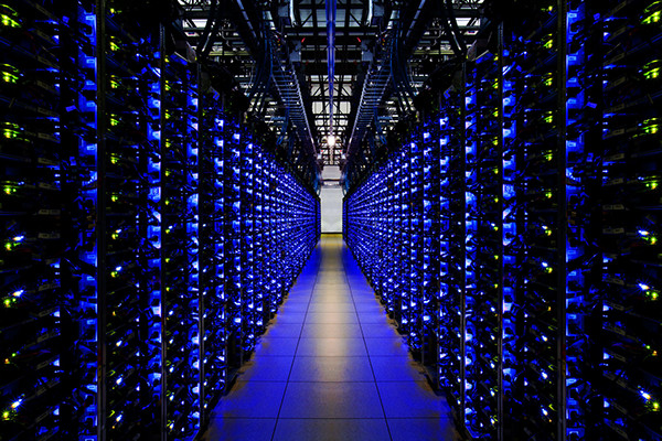 The inside of a data center (Google). Data centers consist in millions of interconnected computers.